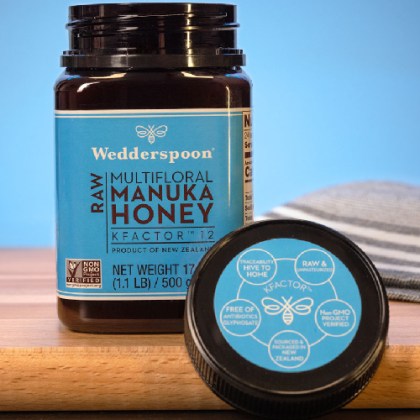 miód manuka, Wedderspoon, kfactor, raw, 500g